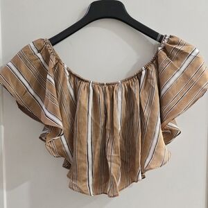 Striped Brown Off-Shoulder Women's Top